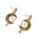 Cute Rabbit Bunny On Moon Flower Enamel Stud Earrings