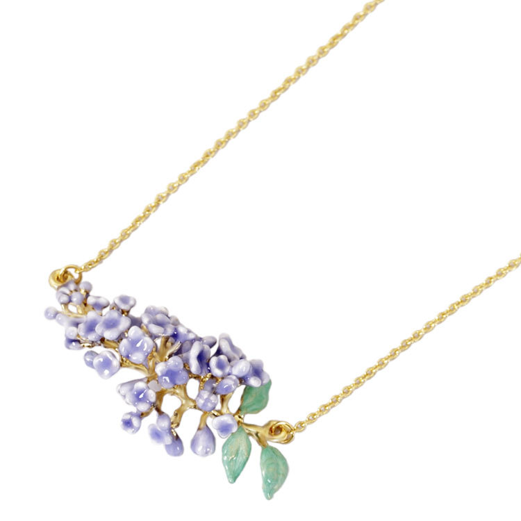 Handmade Enamel Glaze Necklace Gilded Fresh Lavender Flower Necklace