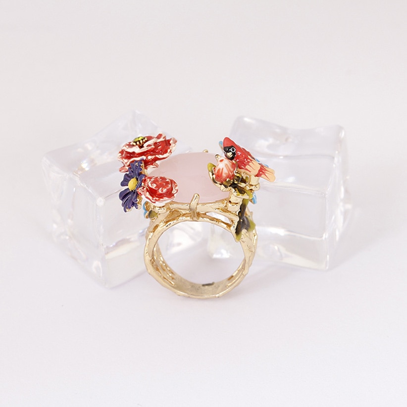 Parrot Flower Cristal Colorful Luxury Enamel Ring