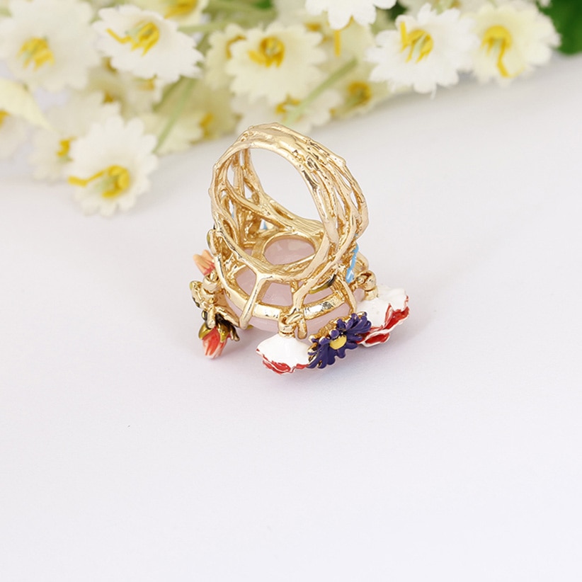 Parrot Flower Cristal Colorful Luxury Enamel Ring