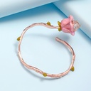 Pink Flower Geometric Irregular Enamel Glazed Opening Bracelet