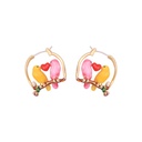 Pink Yellow Small Bird Heart 925 Silver Enamel Earrings Jewelry Hook Earrings