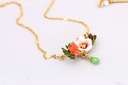 Plating Gold Fund Enamel Glaze Cotton Rose Flower Crystal Drip Necklace Clavicle Chain