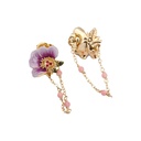 Purple Peony Flower beads Tassel Enamel Earrings Jewelry Stud Earrings