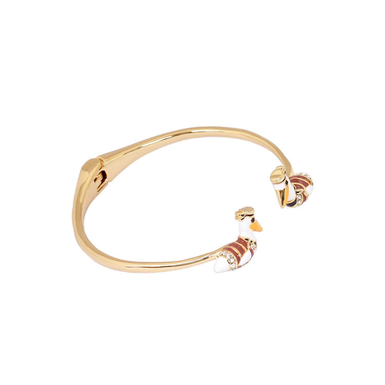 Small Pelican Zircon Gold Plated Jewelry Enamel Bracelet