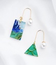 Landscape and Pavilion Painting Asymmetrical Earrings