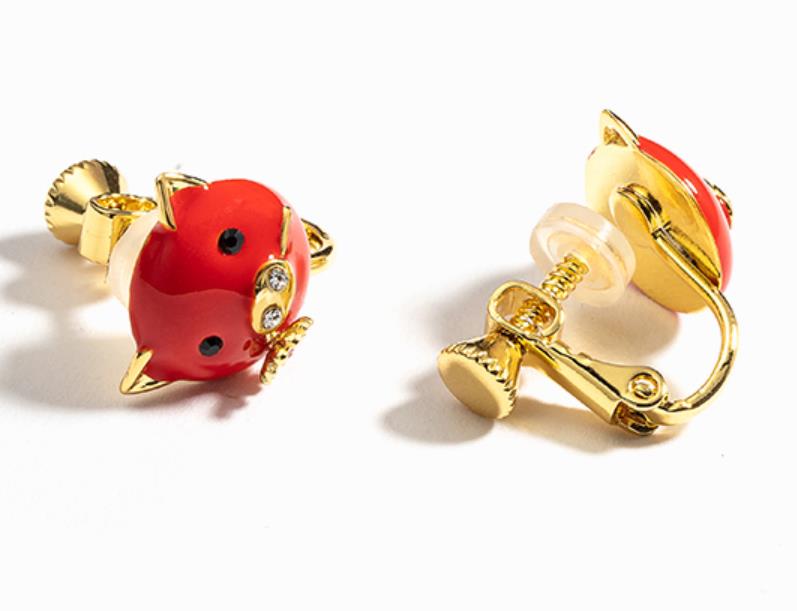 Cute Red Pig Enamel Earrings