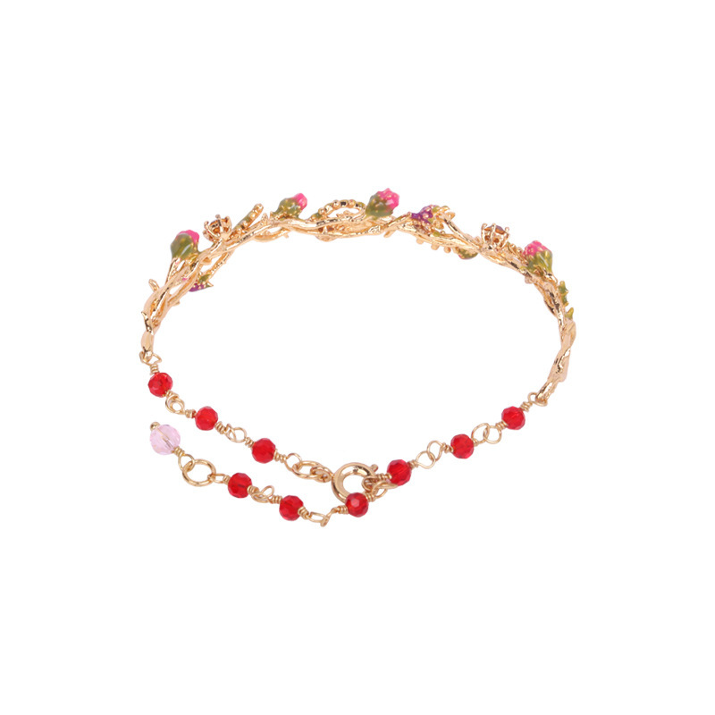 Flower on Branch And Crystal Enamel Charm Bracelet