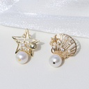 Star And Shell With Freshwater Pearl Asymmetrical Stud Earrings