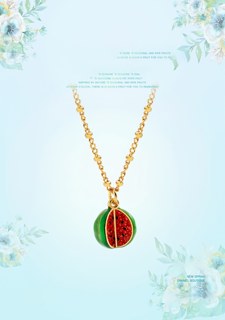 Fruit Watermelon Pendant Enamel Necklace