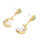 Cute Rabbit Bunny On Moon And Crystal Enamel Earrings