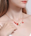 Red Hawthorn Fruit And Flower Pearl Enamel Pendant Necklace