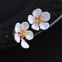 White Cherry Blossom Flower Petals Asymmetrical Enamel Earrings