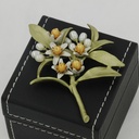 Orange Flower Leaf Branch Pearl Enamel Brooch