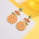 Orange Lemon Slice With Zircon Leaf Enamel Dangle Earrings