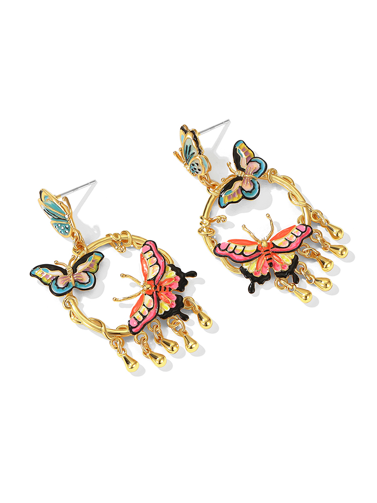 Colorful Butterfly Enamel Hoop Dangle Earrings Jewelry Gift