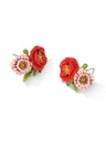 Pink Red Flower And Stone Enamel Stud Earrings