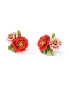 Pink Red Flower And Stone Enamel Stud Earrings