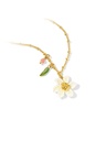 Flower And Leaf Enamel Pendant Necklace Jewelry Gift