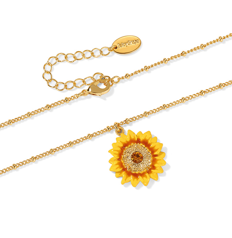 Sunflower And Crystal Enamel Pendant Necklace Jewelry Gift