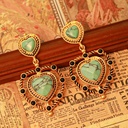 Inlaid Stone Retro Vintage Heart Dangle Earrings