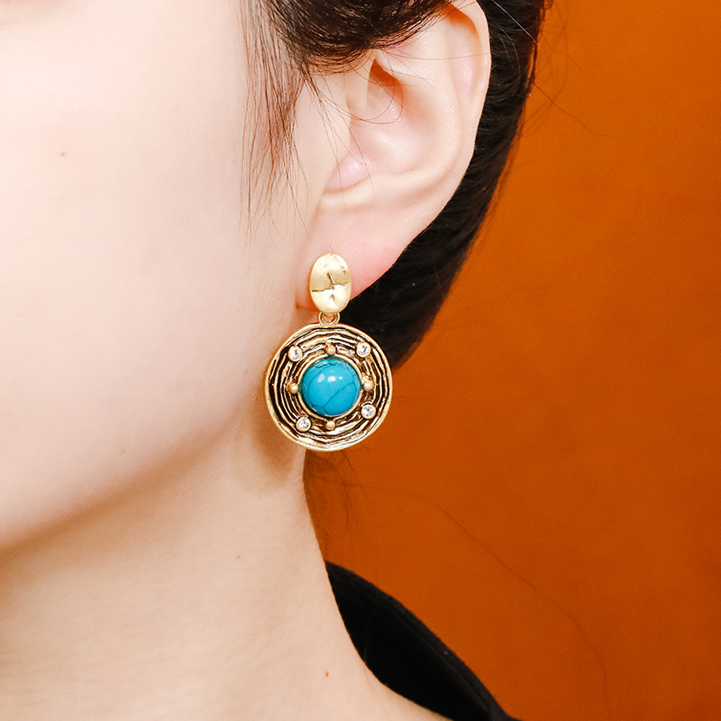 Stone Inlaid Zircon Retro Vintage Dangle Earrings