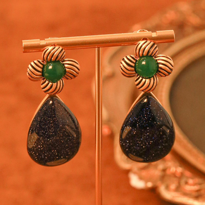 Drop Shape Stone Retro Vintage Dangle Earrings