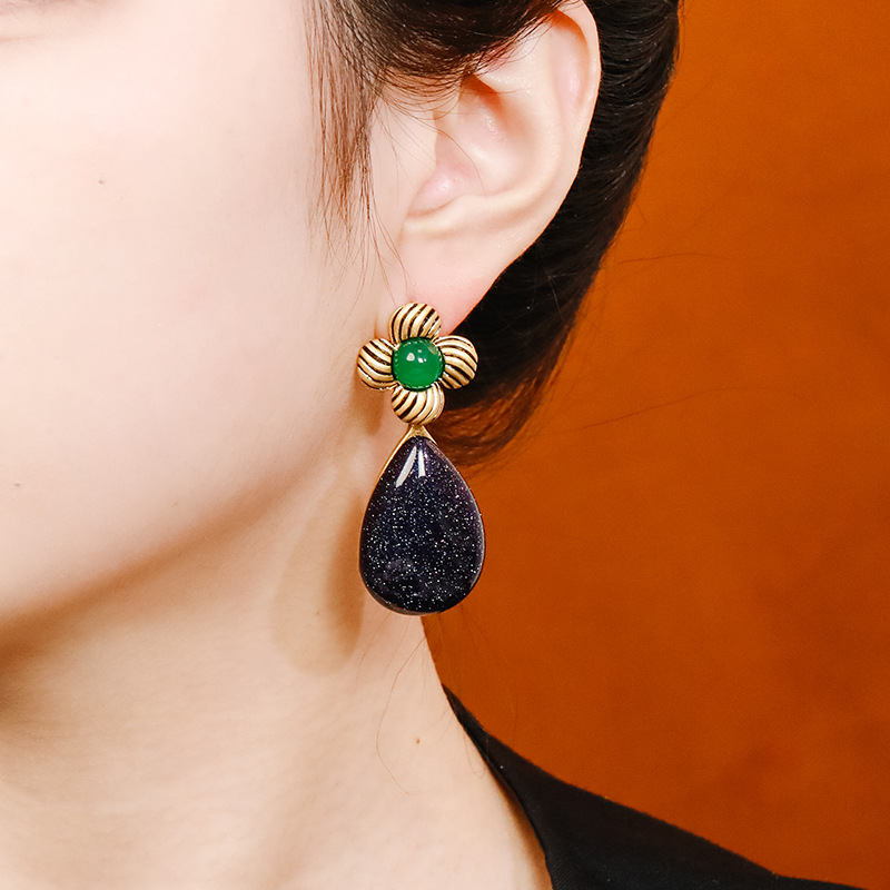 Drop Shape Stone Retro Vintage Dangle Earrings