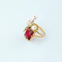 Enamel Glazed Cute Snow Wolf Imitation Pearl Crystal Rubycon Ring Gold Plated Copper