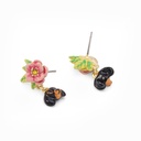 Flower And Dachshund Dog Enamel Earrings