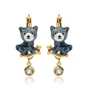 Cute Gray Husky Dog With Bone And Crystal Enamel Hook Earrings