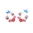 Pink Blue Red Pansy Flower And Pearl Enamel Dangle Earrings