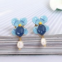 Flower Pearl Pendant Enamel Earrings