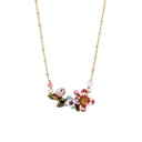 Flower And Bird Pendant Enamel Necklace