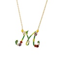 Hand Painted Enamel Glaze Zircon Green Branch Flower Pendant Necklace