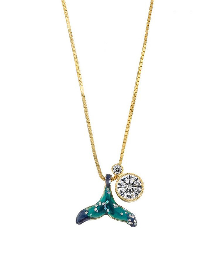 Mermaid Fish Tail Zircon Pendant Enamel Necklace