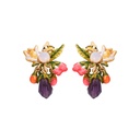 Flower Crystal Bee Enamel Earrings