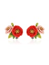 Pink Red Flower And Stone Enamel Stud Earrings