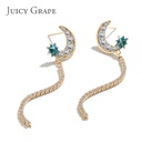 Enamel Glazed Star Moon Tassel Earrings Inlaid Zircon 18K Gold Plated