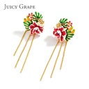 Hand Painted Enamel Glazed Dahlia Flower Tassel Earrings Gold Plated Copper