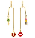 Red Heart Lip Lipstick Key Zircon Enamel Dangle Earrings