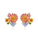 Pink Orange Colorful Flower Butterfly And Stone Enamel Stud Earrings Jewelry Gift