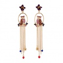 Owl Long Tassel  Enamel Earrings