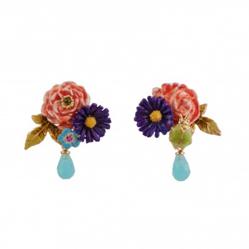 Violet Peony Flower Water-drop Enamel Earrings Jewelry Stud Earrings