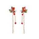 Squirrel And Beads Long Tassel Enamel Earrings