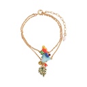 Colorful Parrot Blue Turquoise Leaf Pendant Gold Plated Jewelry Enamel Bracelet